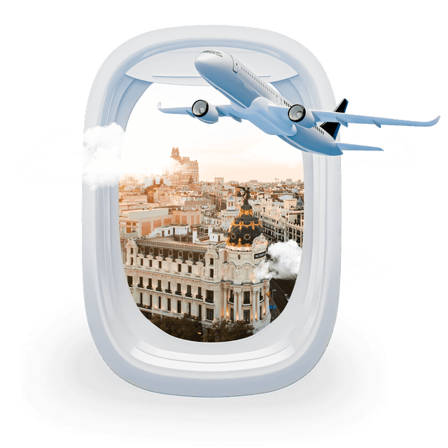 View through airplane window — Madrid